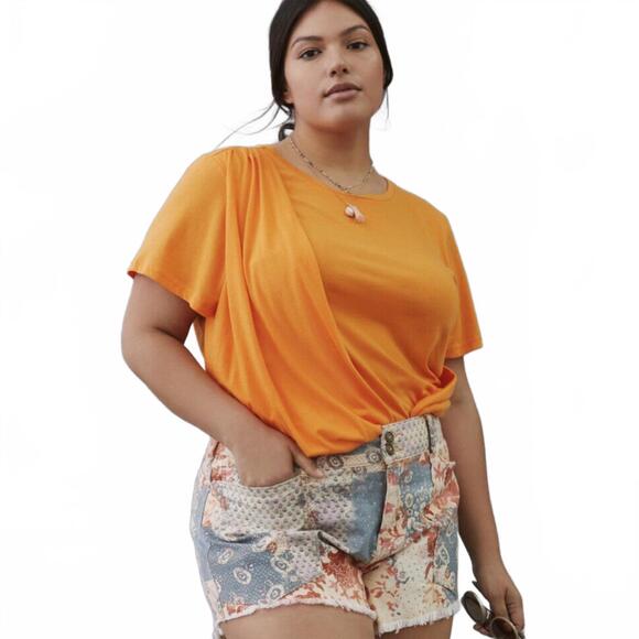 Anthropologie Tops - Anthropologie Orange Draped Short Sleeve Crew Neck Top T-Shirt- Size Small